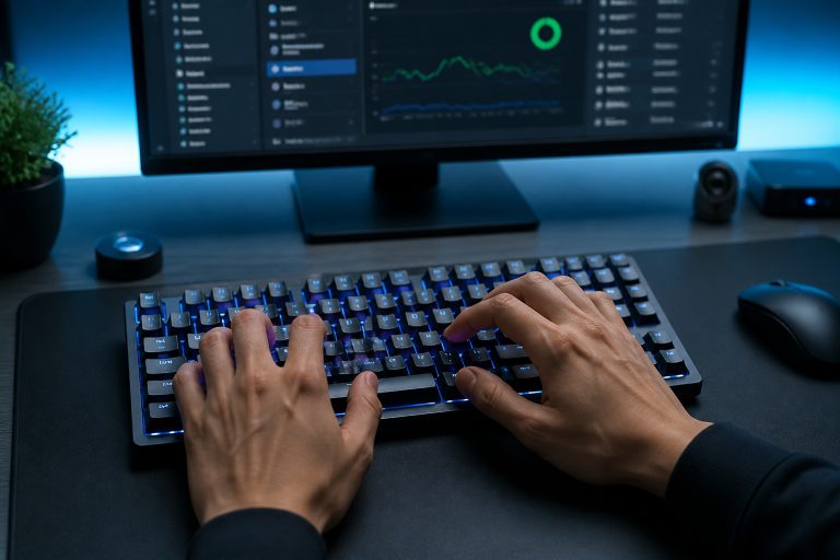 Mains sur clavier retroeclaire