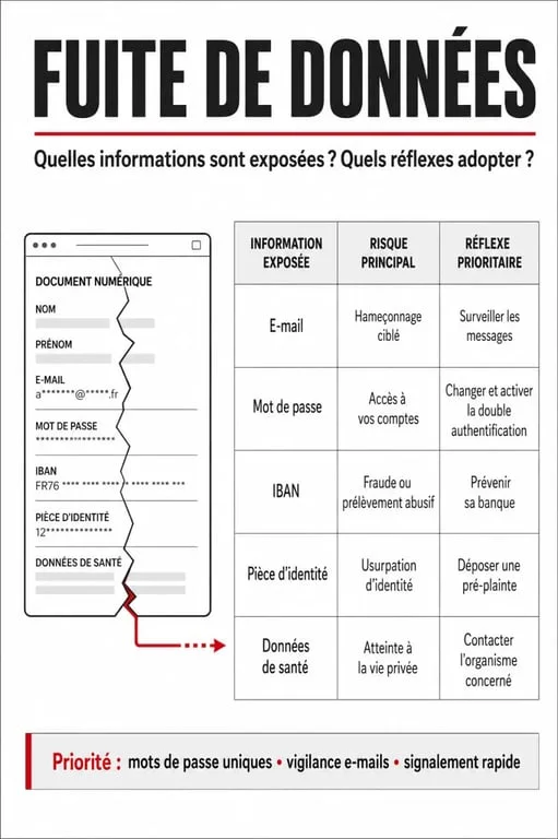 Fuite de données : risques selon le type d’information exposée et réflexes prioritaires